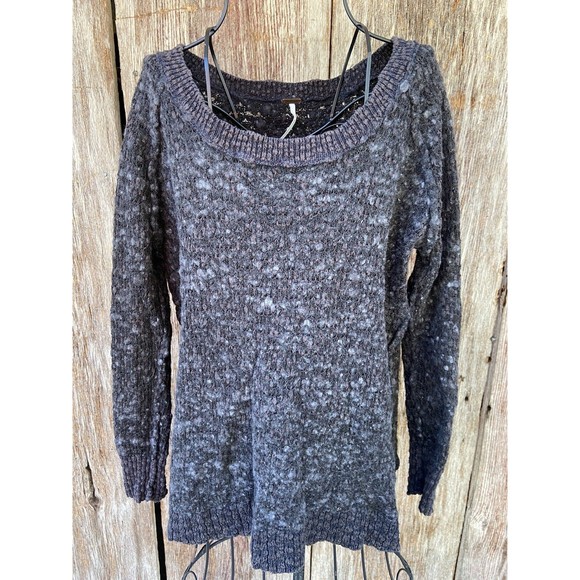 Free People Sweaters - Free people medium black Heathered Pop over pull over Sweater High Low